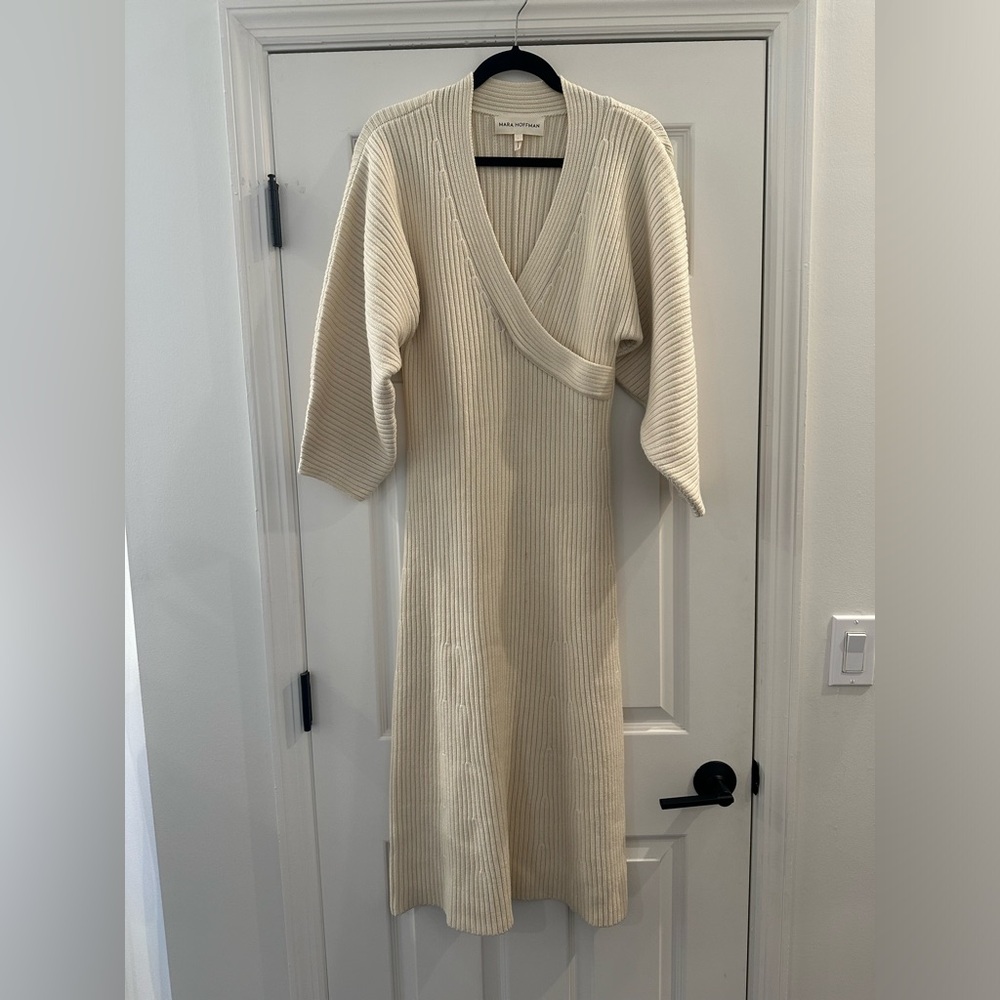 Mara Hoffman Samira Sweater Dress Sz Large Ivory Organic Cotton Stretch Rib Knit - Picture 6 of 11